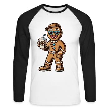 Lustiger Lebkuchenmann Mit Kaffee Für Weihnachten - Unisex Baseballshirt langarm - Weiß/Schwarz - Vorne - Nik (191cm)