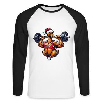 Drôle de motif de musculation d’oie de Noël - T-shirt baseball manches longues Homme - blanc/noir - Devant - Nik (191cm)