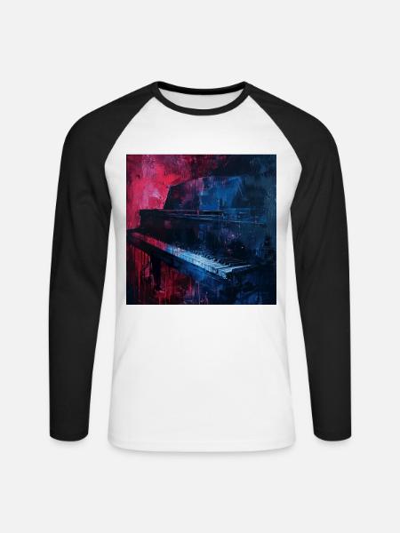 Klavier - Unisex Baseballshirt langarm - Weiß/Schwarz