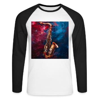 Saxophon - Unisex Baseballshirt langarm - Weiß/Schwarz - Vorne - Nik (191cm)