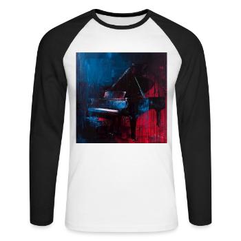 piano - T-shirt baseball manches longues Homme - blanc/noir - Devant - Nik (191cm)