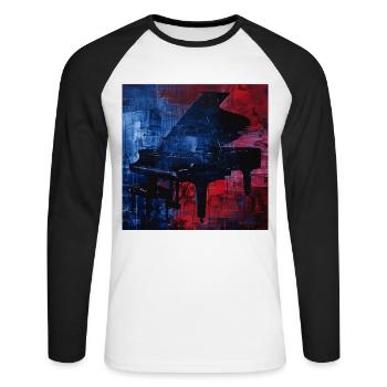 Piano - T-shirt baseball manches longues Homme - blanc/noir - Devant - Nik (191cm)