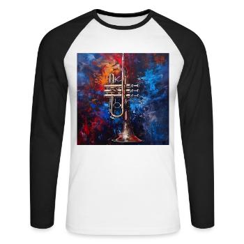 Trompete - Unisex Baseballshirt langarm - Weiß/Schwarz - Vorne - Nik (191cm)