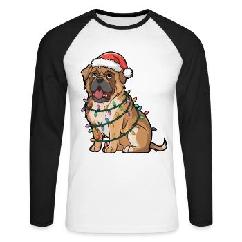 Tibetan Mastiff Christmas Lights Xmas Dogs Gifts - Unisex Baseballshirt langarm - Weiß/Schwarz - Vorne - Nik (191cm)