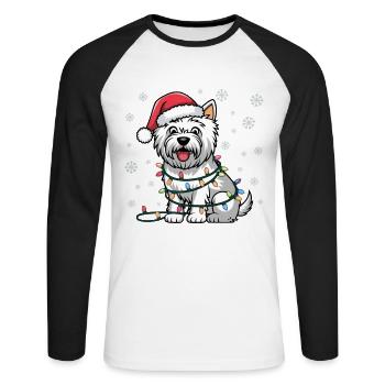 West Highland White Terrier Christmas Lights Xmas - Unisex Long Sleeve Baseball T-Shirt - white/black - Front - Nik (191cm)