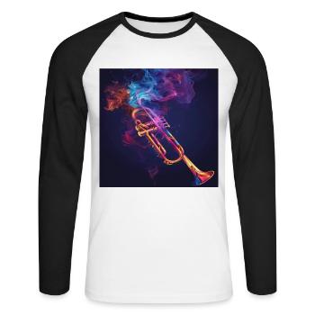 Trompete - Unisex Baseballshirt langarm - Weiß/Schwarz - Vorne - Nik (191cm)