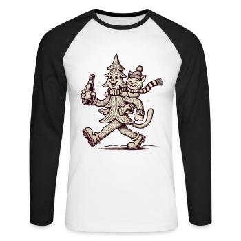 Retro Weihnachtsbaum Und Katze Winterspaß - Unisex Baseballshirt langarm - Weiß/Schwarz - Vorne - Nik (191cm)
