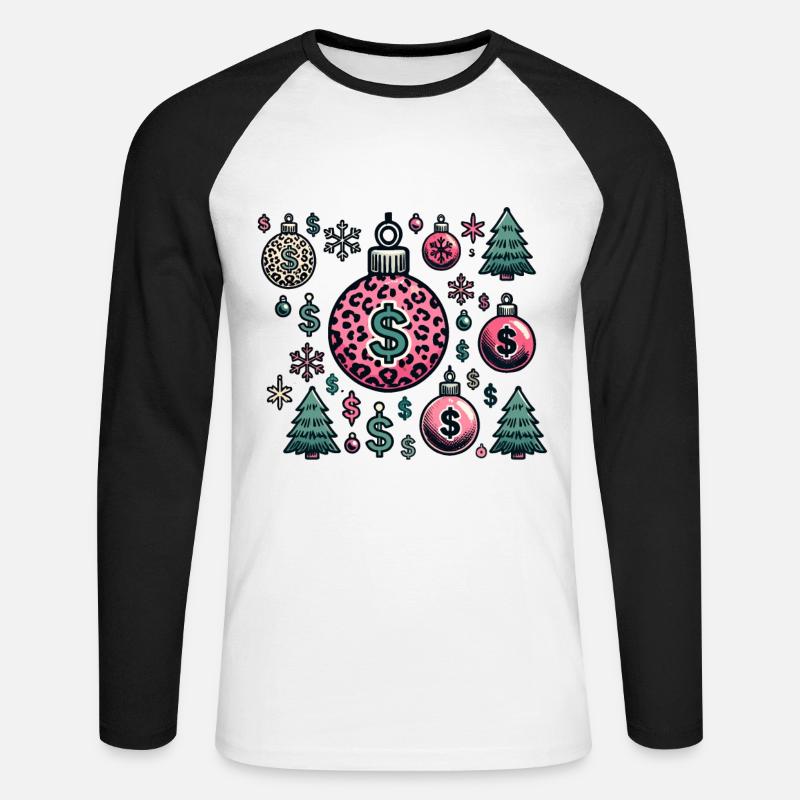 Weihnachtskugeln Dollar Symbole - Unisex Baseballshirt langarm - Weiß/Schwarz