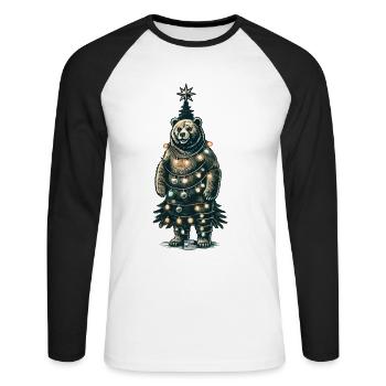 Ours de Noël décoré de lumières - T-shirt baseball manches longues Homme - blanc/noir - Devant - Nik (191cm)