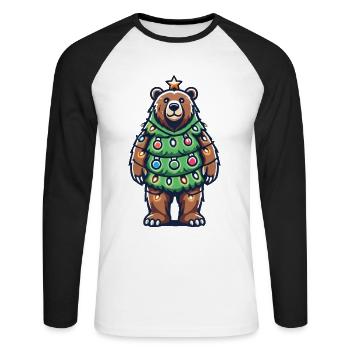 Ours de Noël avec arbre de lumière - T-shirt baseball manches longues Homme - blanc/noir - Devant - Nik (191cm)