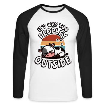 Draußen ist es viel zu volkstümlich Lustiger Humor Kuh - Unisex Baseballshirt langarm - Weiß/Schwarz - Vorne - Nik (191cm)