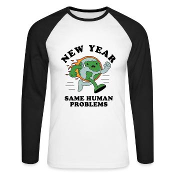 Nouvel An, mêmes problèmes humains - T-shirt baseball manches longues Homme - blanc/noir - Devant - Nik (191cm)