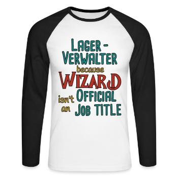 Lagerverwalter Wizard - Unisex Baseballshirt langarm - Weiß/Schwarz - Vorne - Nik (191cm)