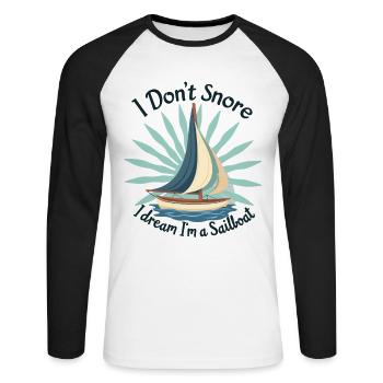 Je ne ronfle pas, je rêve dans un voilier qui navigue - T-shirt baseball manches longues Homme - blanc/noir - Devant - Nik (191cm)