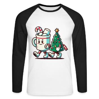 Fröhliche Weihnachten Retro Vintage Look - Unisex Baseballshirt langarm - Weiß/Schwarz - Vorne - Nik (191cm)