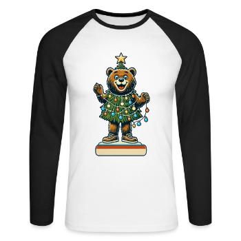 Fröhlicher Bär Mit Weihnachtslichtern - Unisex Baseballshirt langarm - Weiß/Schwarz - Vorne - Nik (191cm)
