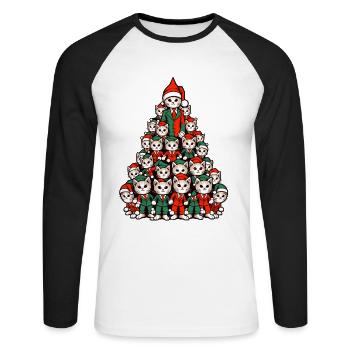 Noël arbre de Noël chats - T-shirt baseball manches longues Homme - blanc/noir - Devant - Nik (191cm)