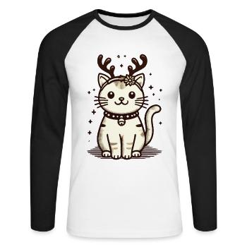 Chat de Noël avec des bois de renne - T-shirt baseball manches longues Homme - blanc/noir - Devant - Nik (191cm)