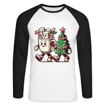 Fröhliche Weihnachten Retro Stil Vintage - Unisex Baseballshirt langarm - Weiß/Schwarz - Vorne - Nik (191cm)