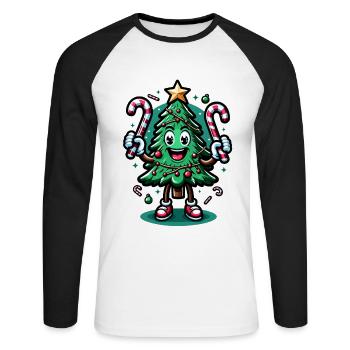 Merry Christmas Retro Tree - Unisex Long Sleeve Baseball T-Shirt - white/black - Front - Nik (191cm)