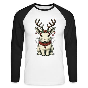 Weihnachten Hase Mit Geweih Und Glocken - Unisex Baseballshirt langarm - Weiß/Schwarz - Vorne - Nik (191cm)
