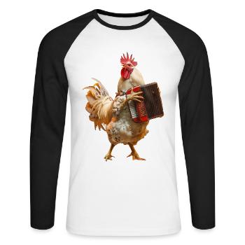 Accordéon Coq - T-shirt baseball manches longues Homme - blanc/noir - Devant - Nik (191cm)