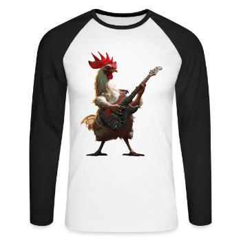 Guitare Coq - T-shirt baseball manches longues Homme - blanc/noir - Devant - Nik (191cm)