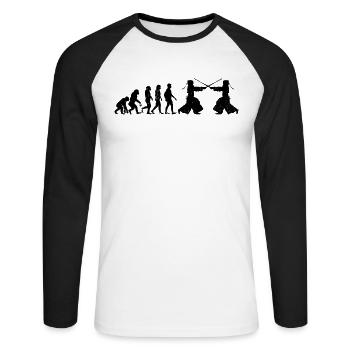 Kendo Evolution Kendo Fighter - Unisex Baseballshirt langarm - Weiß/Schwarz - Vorne - Nik (191cm)