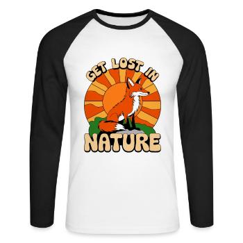 Get lost in Nature Natur Fuchs Wald Wandern Sonne - Unisex Baseballshirt langarm - Weiß/Schwarz - Vorne - Nik (191cm)