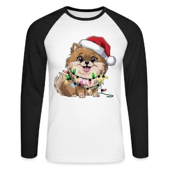 Pomeranian Christmas Lights Xmas Dogs Gifts - Unisex Baseballshirt langarm - Weiß/Schwarz - Vorne - Nik (191cm)