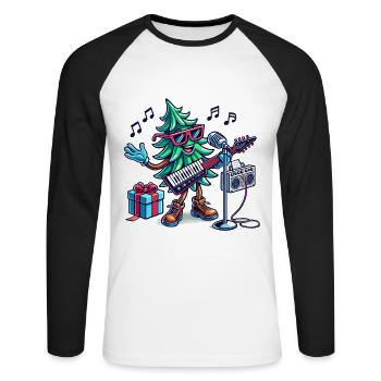 Musique de sapin de Noël rétro de Noël - T-shirt baseball manches longues Homme - blanc/noir - Devant - Nik (191cm)