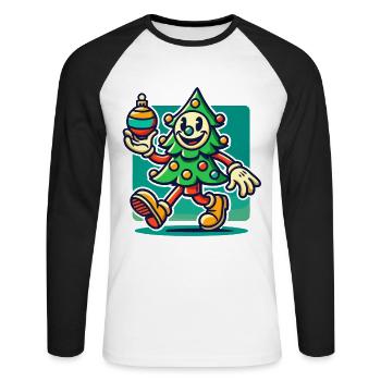 Joyeux dessin animé rétro de l’arbre de Noël - T-shirt baseball manches longues Homme - blanc/noir - Devant - Nik (191cm)