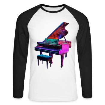 Piano - T-shirt baseball manches longues Homme - blanc/noir - Devant - Nik (191cm)