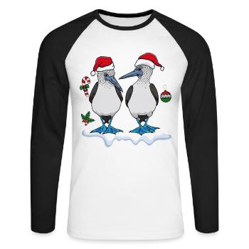 Weihnachts Blaufußtölpel - Unisex Baseballshirt langarm - Weiß/Schwarz - Vorne - Nik (191cm)
