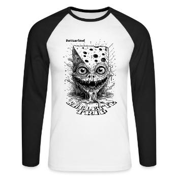 Witziges Raclette Trip Party T-Shirt - Unisex Baseballshirt langarm - Weiß/Schwarz - Vorne - Nik (191cm)