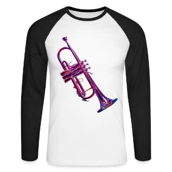 Trompete - Unisex Baseballshirt langarm - Weiß/Schwarz - Vorne - Nik (191cm)