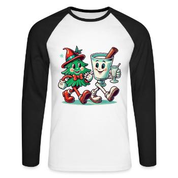 Fröhliche Weihnachten Retro Vintage Party - Unisex Baseballshirt langarm - Weiß/Schwarz - Vorne - Nik (191cm)