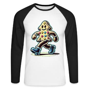 Lebkuchenmann Mit Stiefeln Lächelnd - Unisex Baseballshirt langarm - Weiß/Schwarz - Vorne - Nik (191cm)