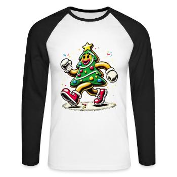 Funny Christmas tree in comic style - Unisex Long Sleeve Baseball T-Shirt - white/black - Front - Nik (191cm)