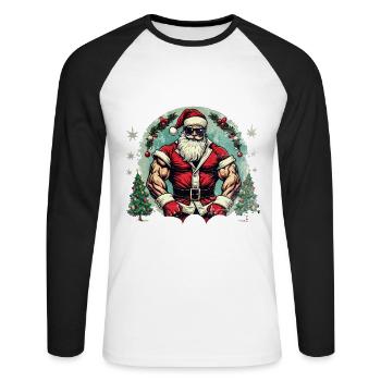 Rizz La saison Drôle Père Noël Noël - T-shirt baseball manches longues Homme - blanc/noir - Devant - Nik (191cm)