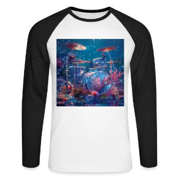 Schlagzeug - Unisex Baseballshirt langarm - Weiß/Schwarz - Vorne - Nik (191cm)