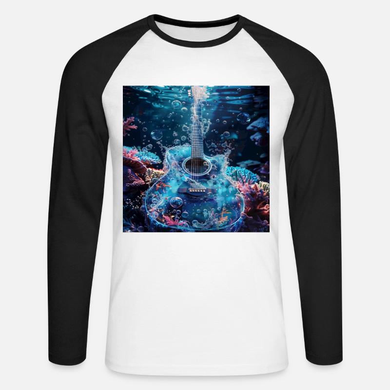 Gitarre - Unisex Baseballshirt langarm - Weiß/Schwarz