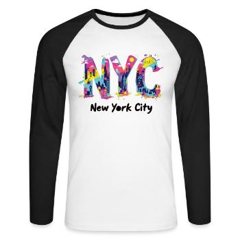New York – Horizon de New York New York - T-shirt baseball manches longues Homme - blanc/noir - Devant - Nik (191cm)