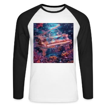 Klavier - Unisex Baseballshirt langarm - Weiß/Schwarz - Vorne - Nik (191cm)