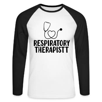 Inhalothérapeute Soutien en santé pulmonaire - T-shirt baseball manches longues Homme - blanc/noir - Devant - Nik (191cm)