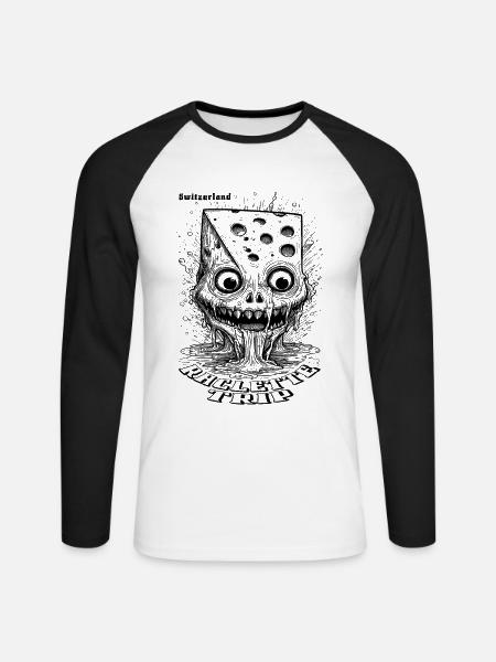 Comic Horror T-Shirt with Melting Cheese - Unisex Long Sleeve Baseball T-Shirt - white/black