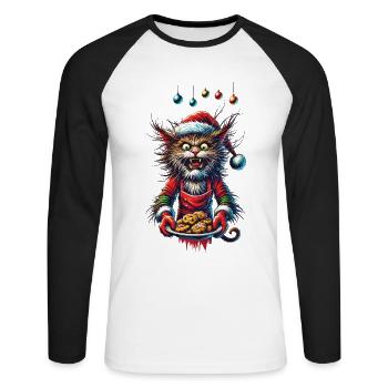 Weihnachten Katze Mit Plätzchen - Unisex Baseballshirt langarm - Weiß/Schwarz - Vorne - Nik (191cm)