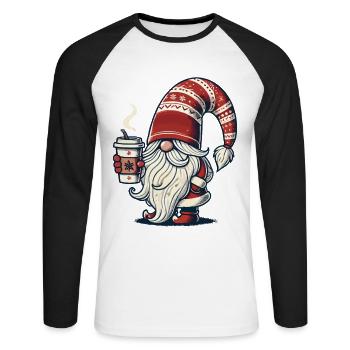 Weihnachten Gnom Mit Kaffeezauber - Unisex Baseballshirt langarm - Weiß/Schwarz - Vorne - Nik (191cm)