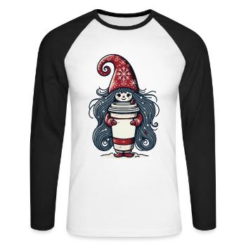 Gnome amateur de café de Noël - T-shirt baseball manches longues Homme - blanc/noir - Devant - Nik (191cm)