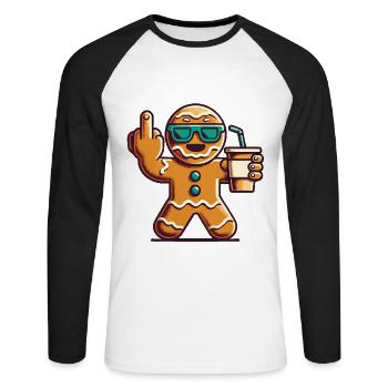 Bonhomme en pain d’épice de Noël avec doigt d’honneur - T-shirt baseball manches longues Homme - blanc/noir - Devant - Nik (191cm)